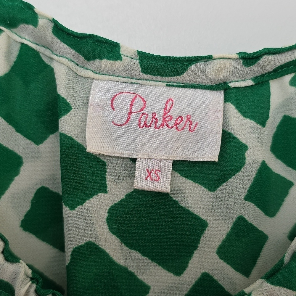 Parker Green & White Lined Silk Dress.  Size Extra Small - Picture 6 of 12